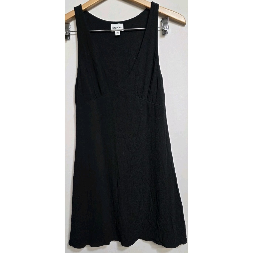 Aritzia Sundeh Sun Deh Black Dress Sleeveless Side Zip Deep V Neck Size 2XS NEW